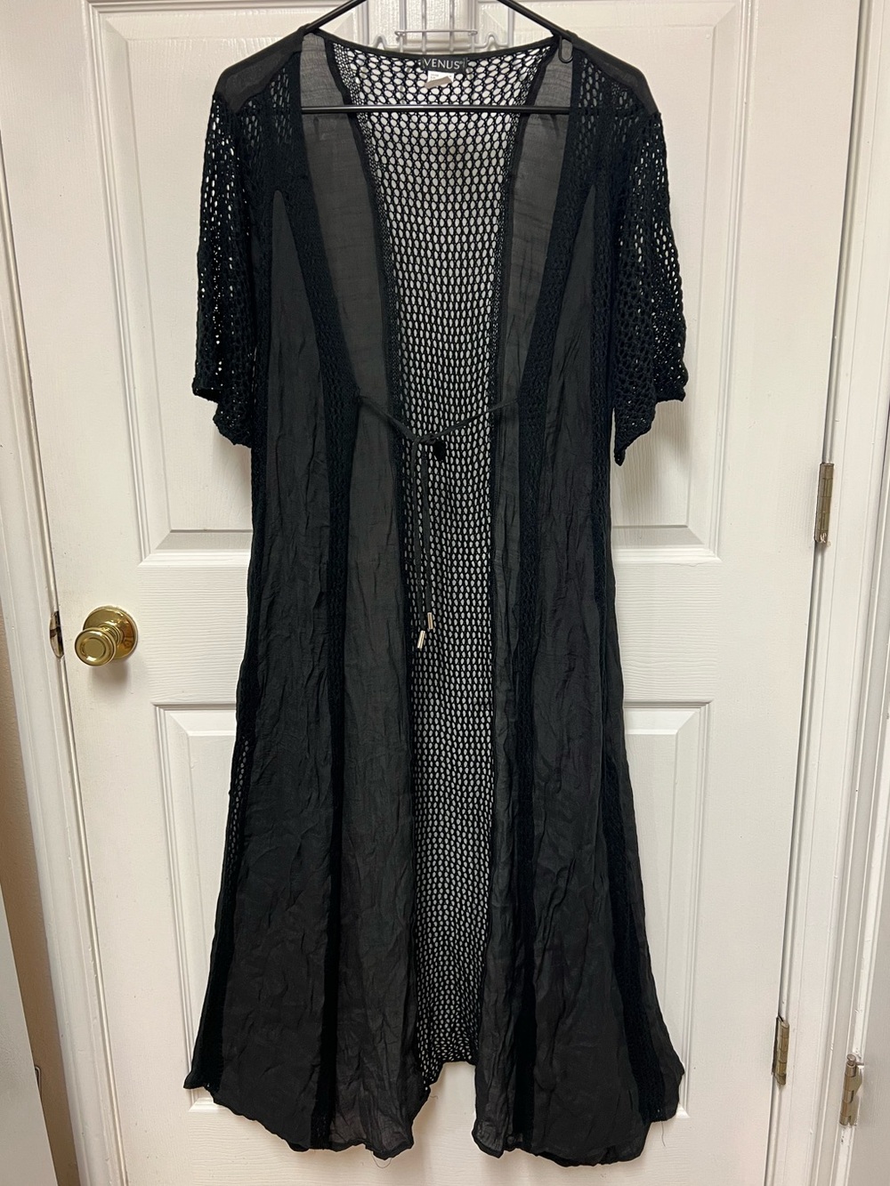 VENUS Black Sheer Crochet Duster Robe